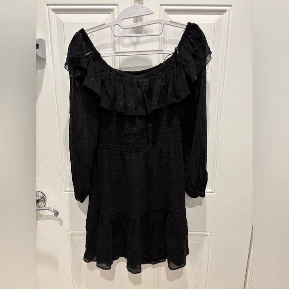PAIGE Seine Off the Shoulder Silk Dress Black sz 8 - Picture 3 of 4